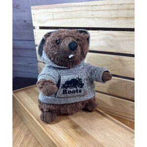 Roots Canada Beaver Stuffie Wearing Gray Hoodie 9" Plush Toy  Stuffed Animal 9”